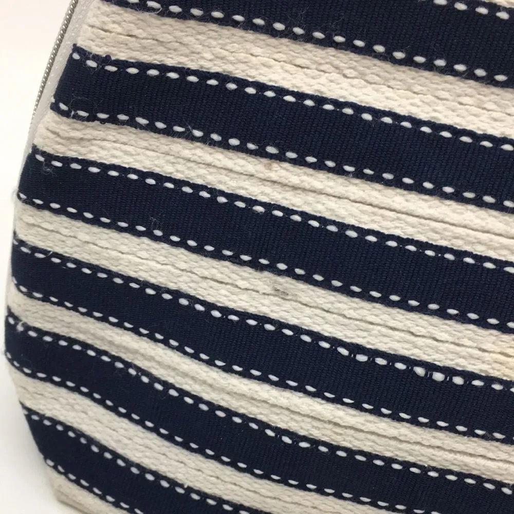Oscar de la Renta Navy Blue and Cream Striped Padded Makeup / Cosmetic Bag